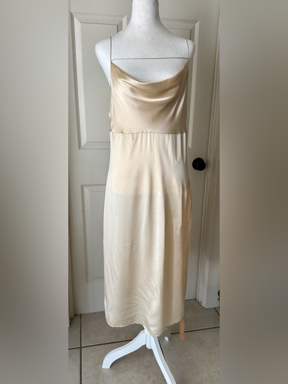 Reformation Meta 100% Silk Champagne Midi Slip Dress NWT Size 8 Cowl Neck